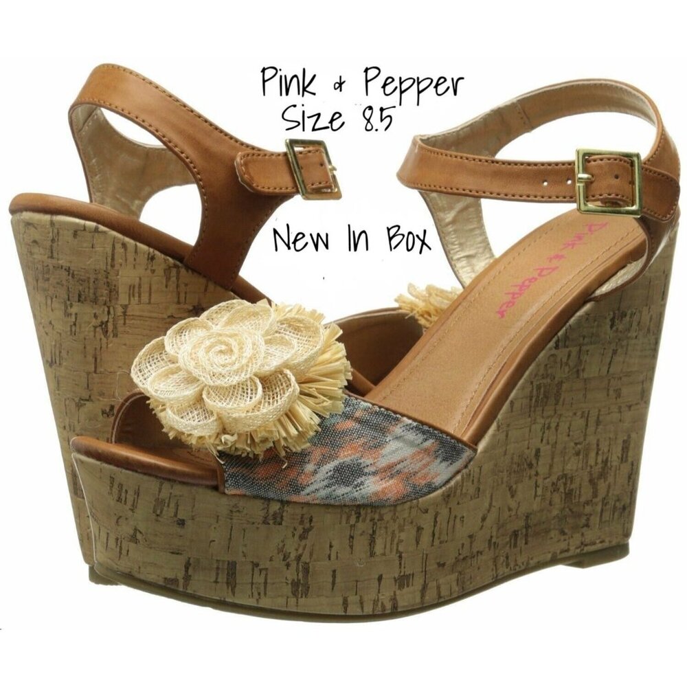 Pink & Pepper Wedge Shoes 8.5 Orange Sand Dune Women's New In Box